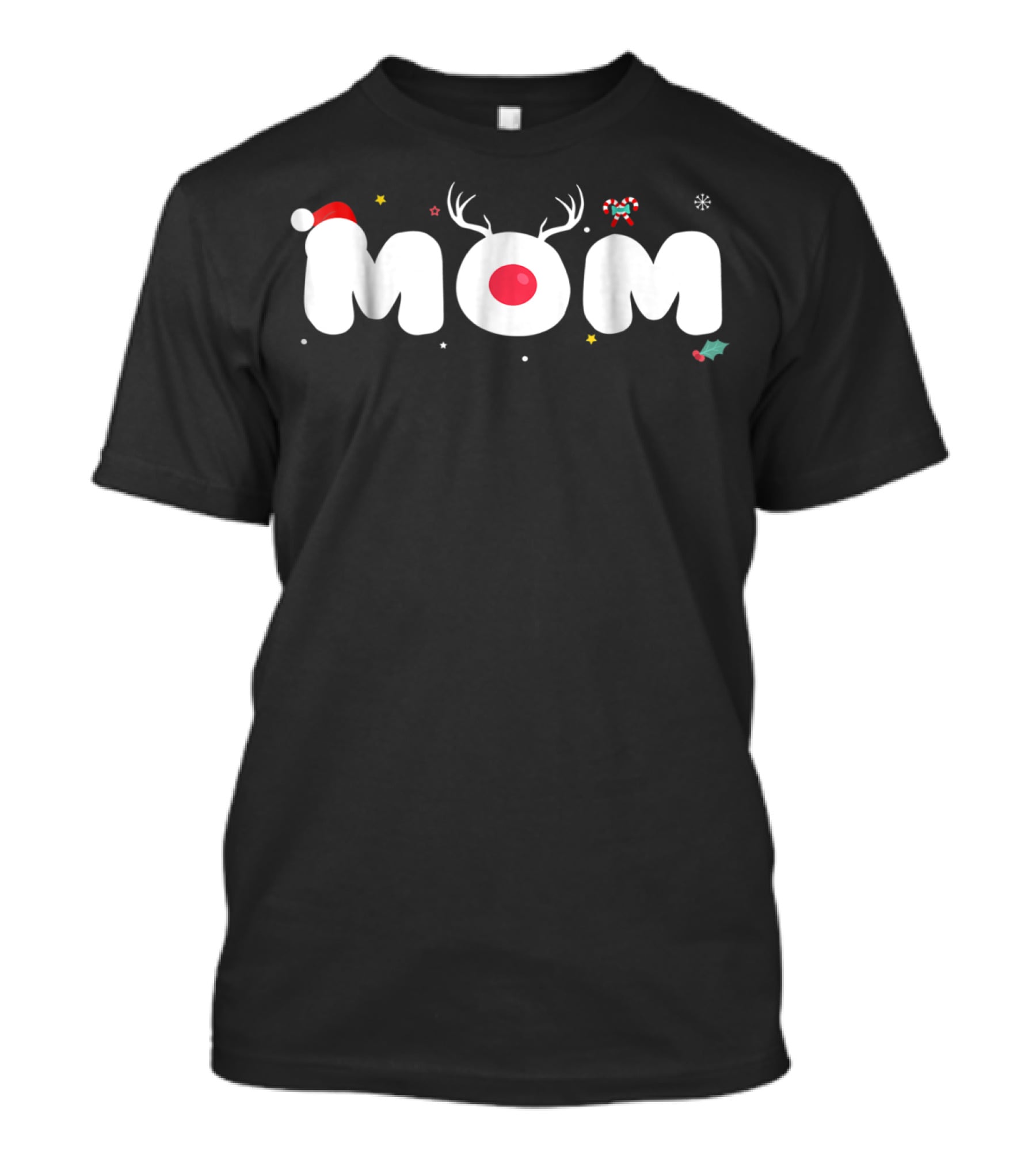 Mom Reindeer Antlers Santa Hat Candy Cane Snowflake Christmas Decor T-Shirt