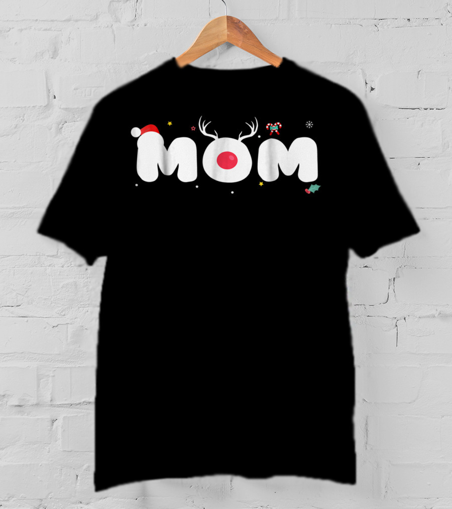 Mom Reindeer Antlers Santa Hat Candy Cane Snowflake Christmas Decor T-Shirt