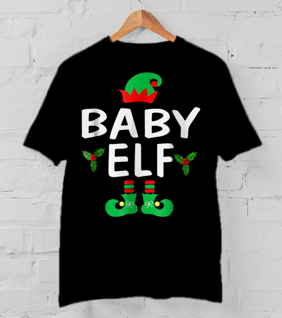 BABY ELF Christmas Green Hat Holly Boots T-Shirt