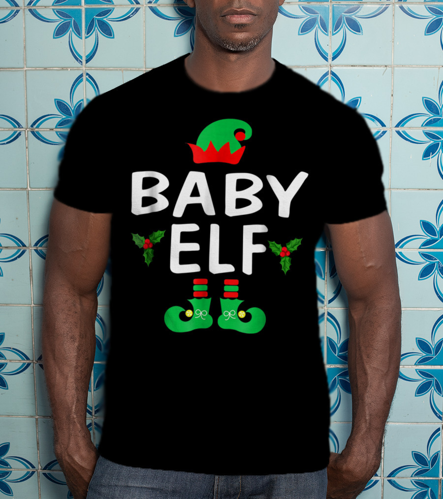 BABY ELF Christmas Green Hat Holly Boots T-Shirt