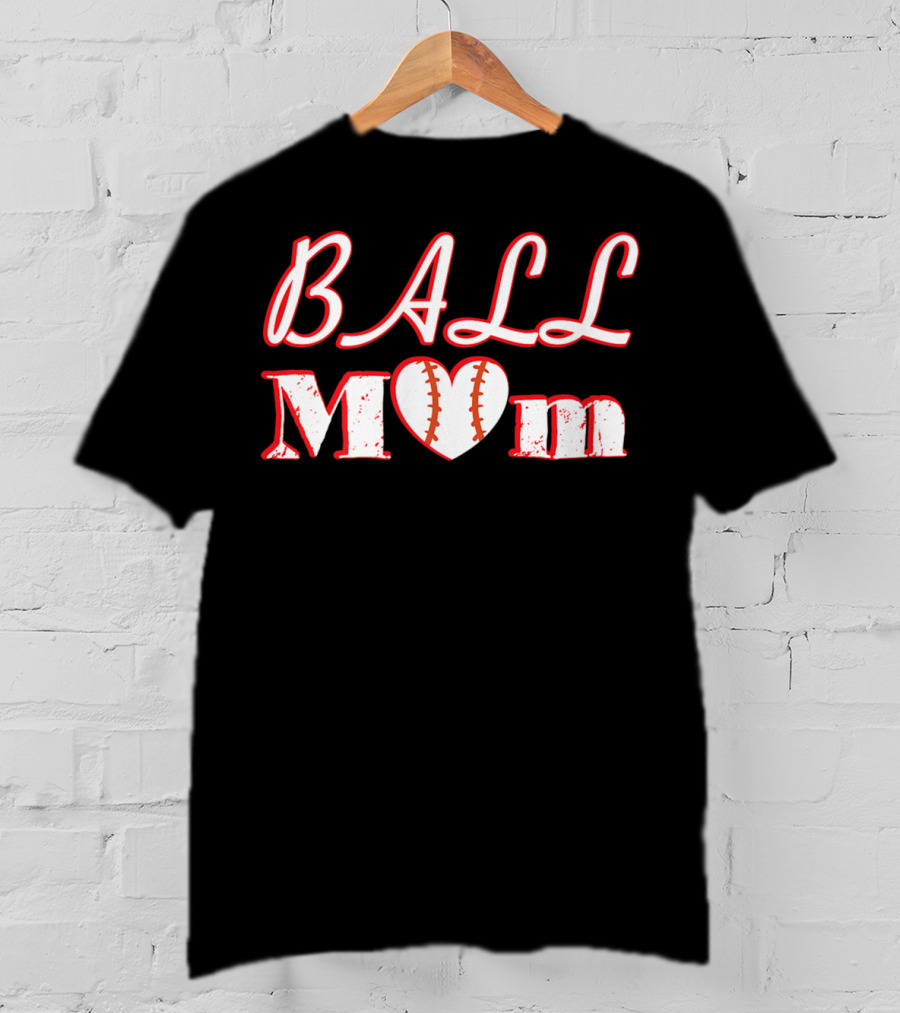 Ball Mom Heart Love Softball Baseball T-Shirt