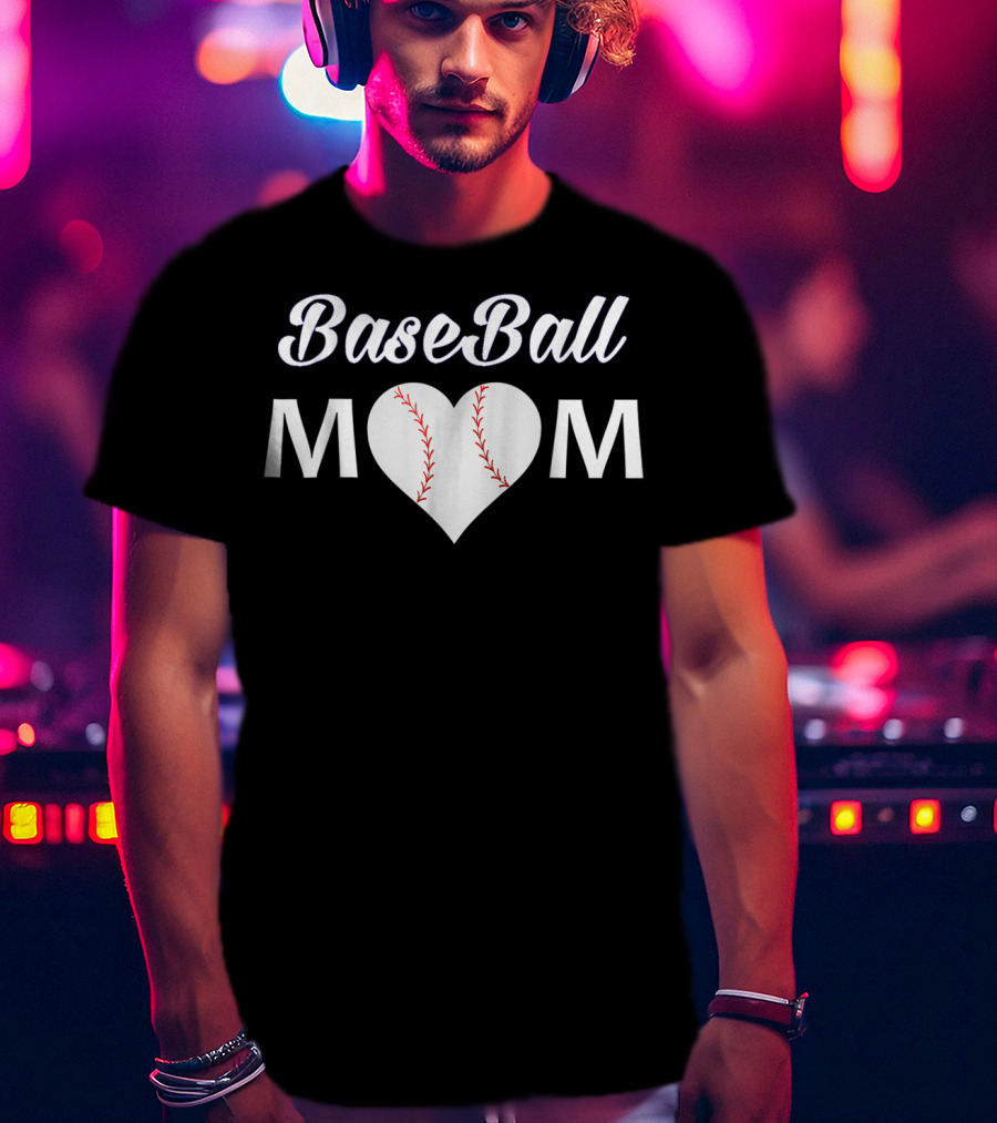 BaseBall Mom Heart With Baseball Stitch T-Shirt