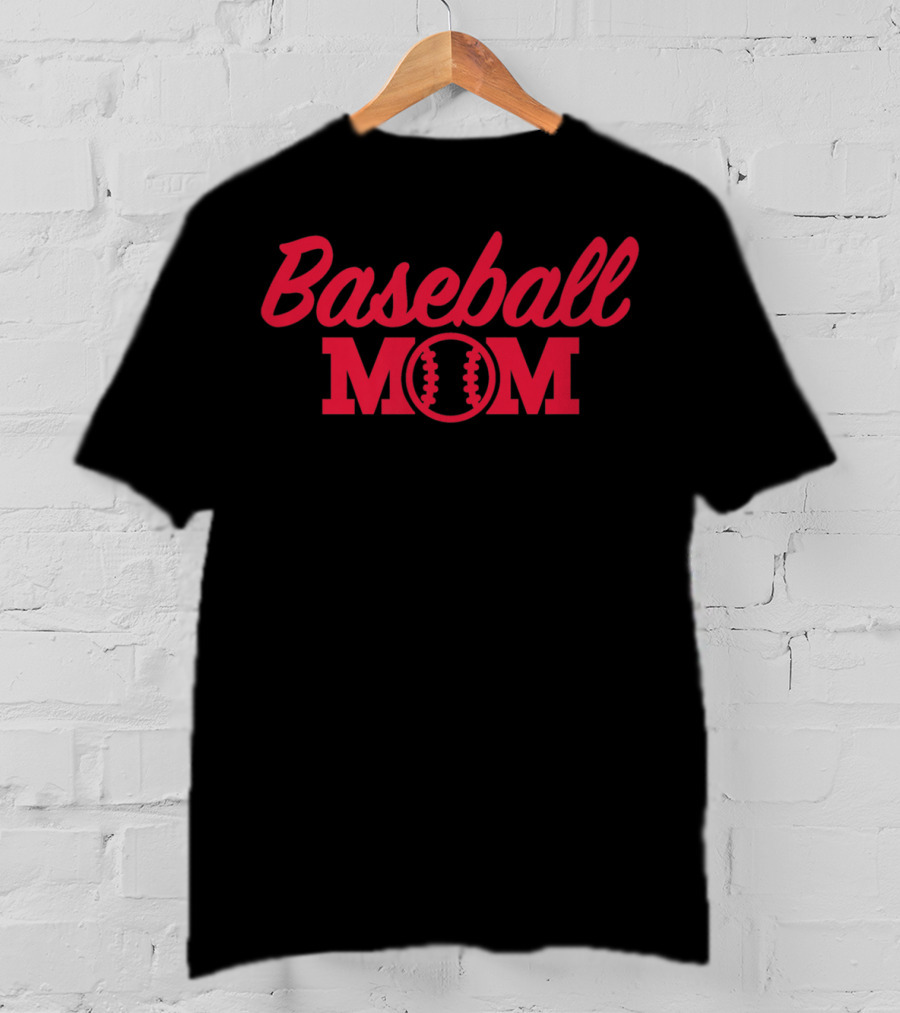 Baseball Mom Fitted Graphic With Red Text And Baseball Stitching T-Shirt