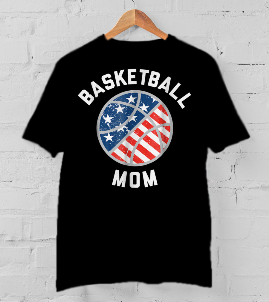 Basketball Mom Patriotic Stars And Stripes Ball Support T-Shirt