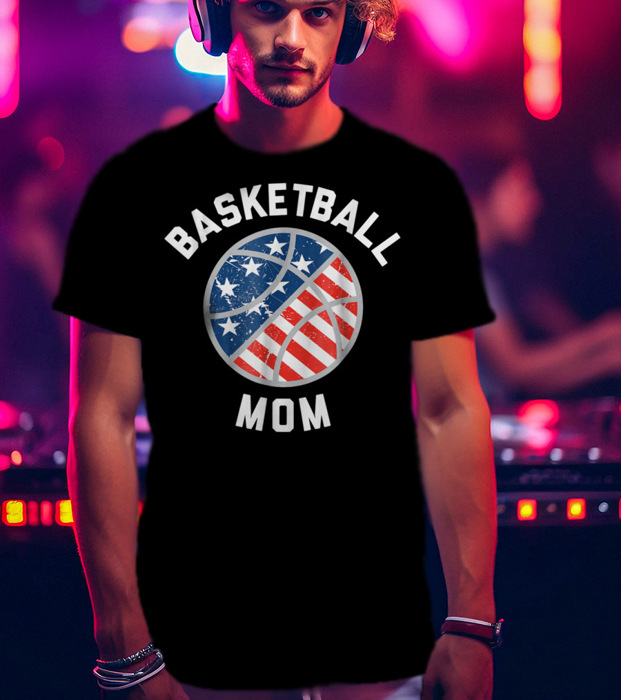 Basketball Mom Patriotic Stars And Stripes Ball Support T-Shirt