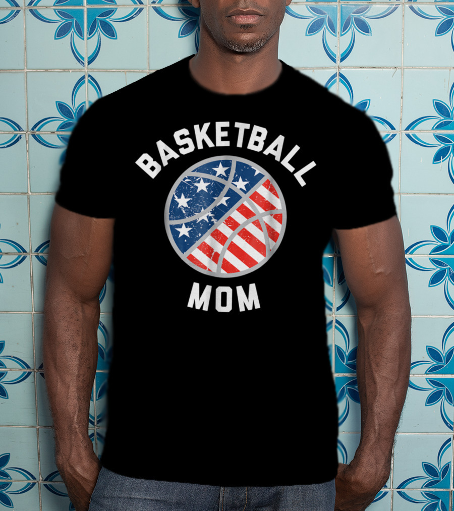 Basketball Mom Patriotic Stars And Stripes Ball Support T-Shirt