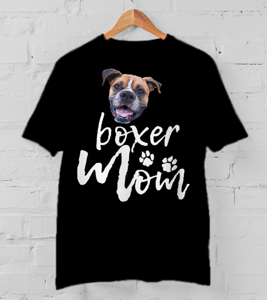 Boxer Mom Cute Dog Face Paw Prints T-Shirt