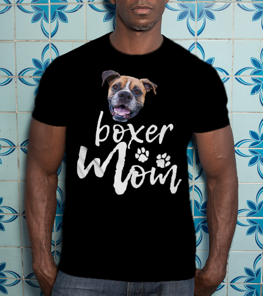 Boxer Mom Cute Dog Face Paw Prints T-Shirt