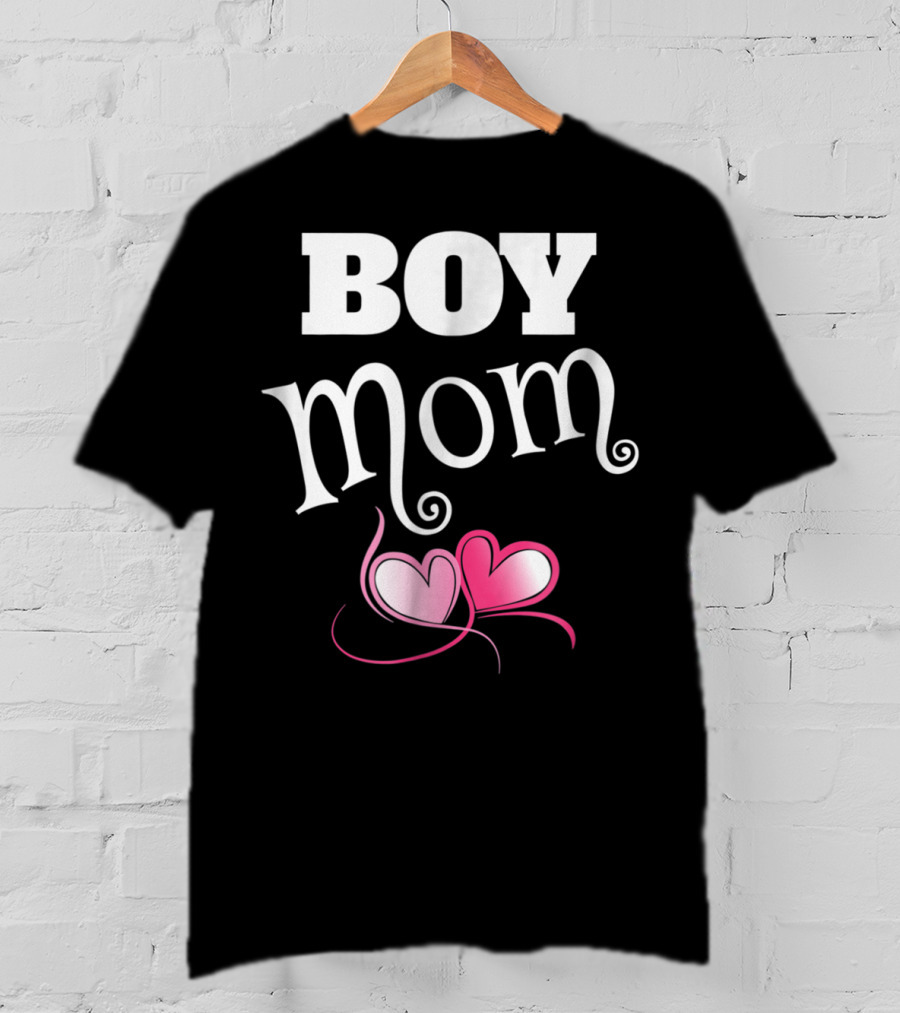 Boy Mom Love My Boys Gender Reveal Party Hearts T-Shirt