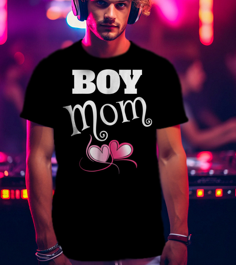 Boy Mom Love My Boys Gender Reveal Party Hearts T-Shirt