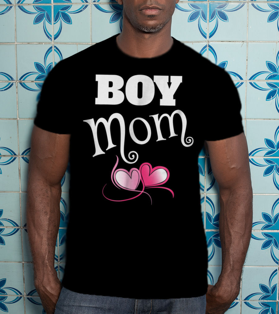 Boy Mom Love My Boys Gender Reveal Party Hearts T-Shirt