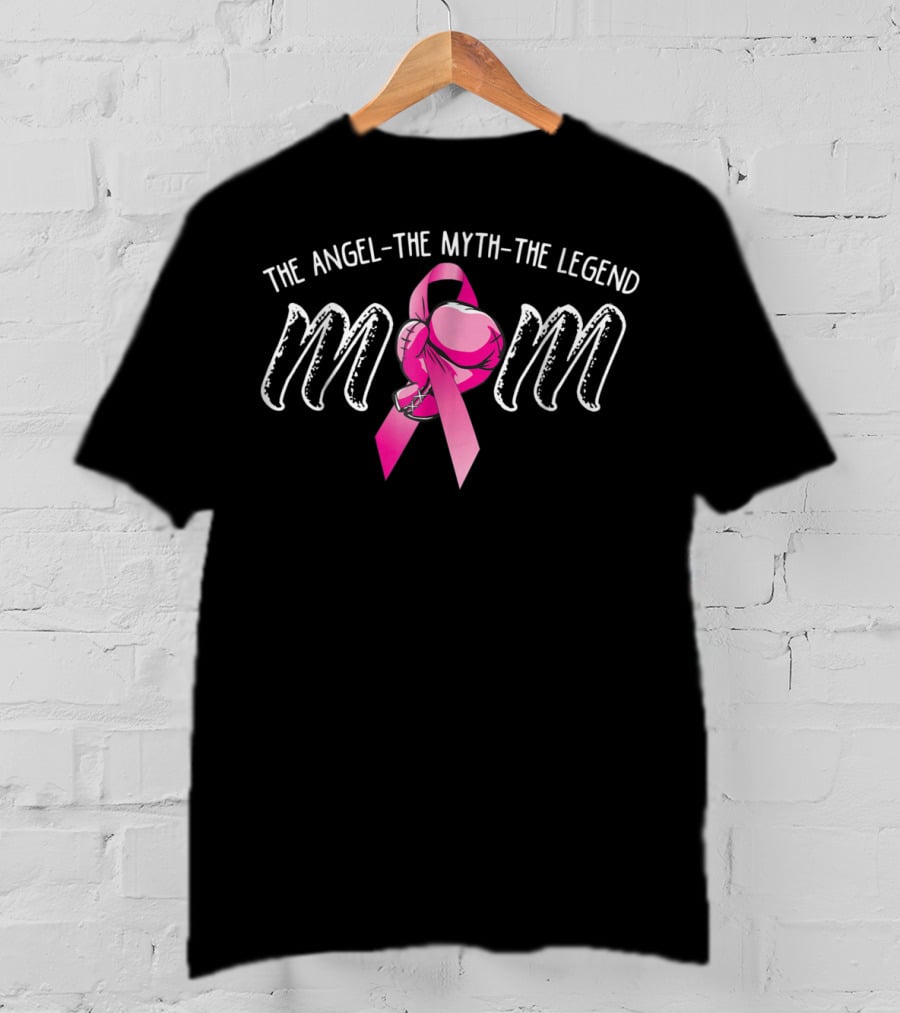 The Angel The Myth The Legend Mom Breast Cancer Pink Ribbon Boxing Gloves T-Shirt