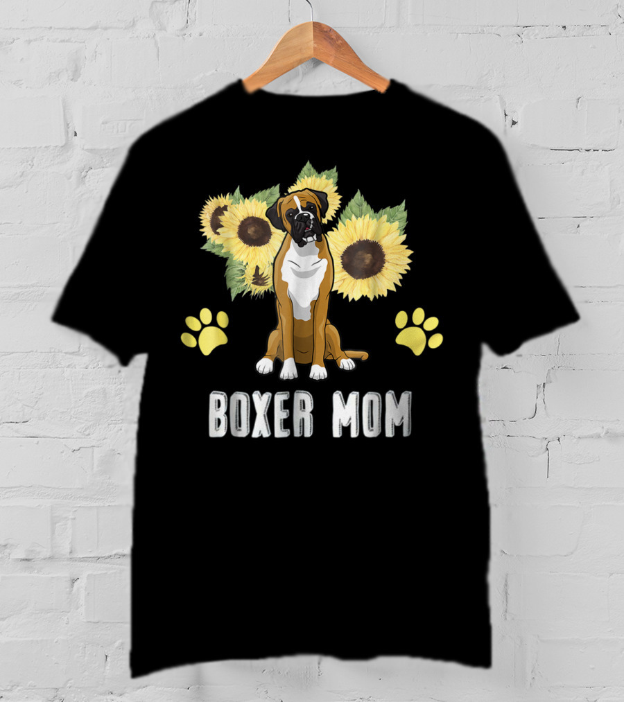 Boxer Mom Sunflowers Paw Prints T-Shirt
