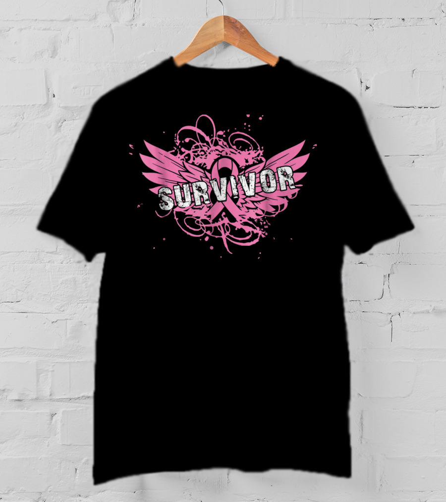 Survivor Pink Ribbon Breast Cancer Mom Wings T-Shirt