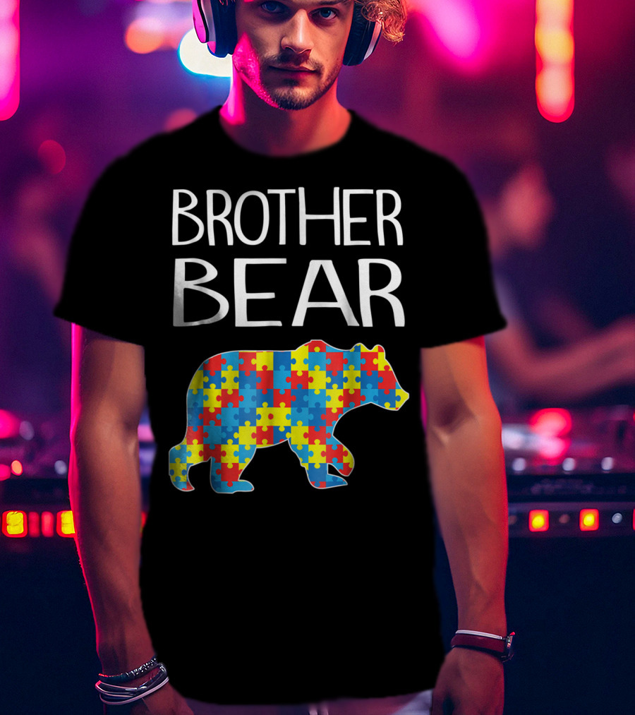 Brother Bear Autism Puzzle Pattern Dad T-Shirt