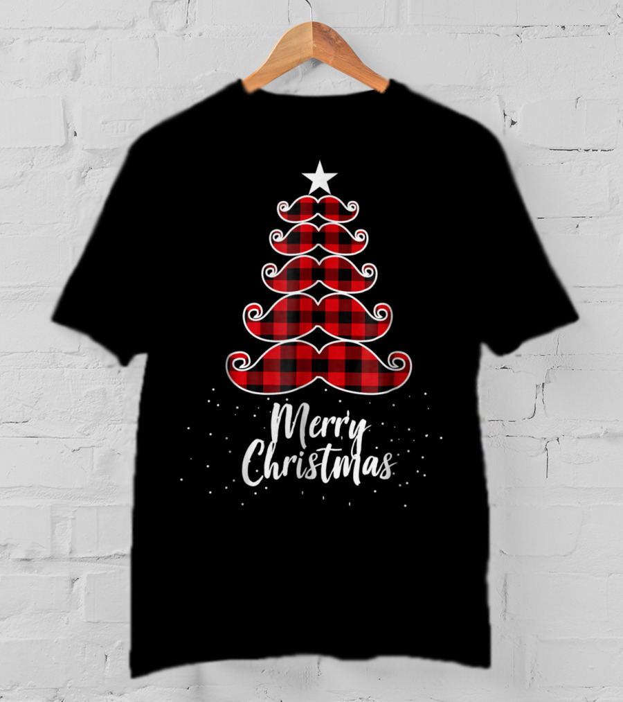 Merry Christmas Buffalo Plaid Moustache Tree Mom Kid61 T-Shirt