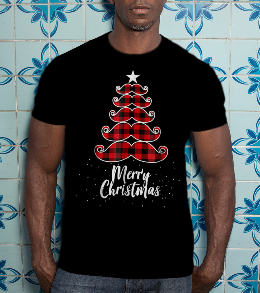 Merry Christmas Buffalo Plaid Moustache Tree Mom Kid61 T-Shirt