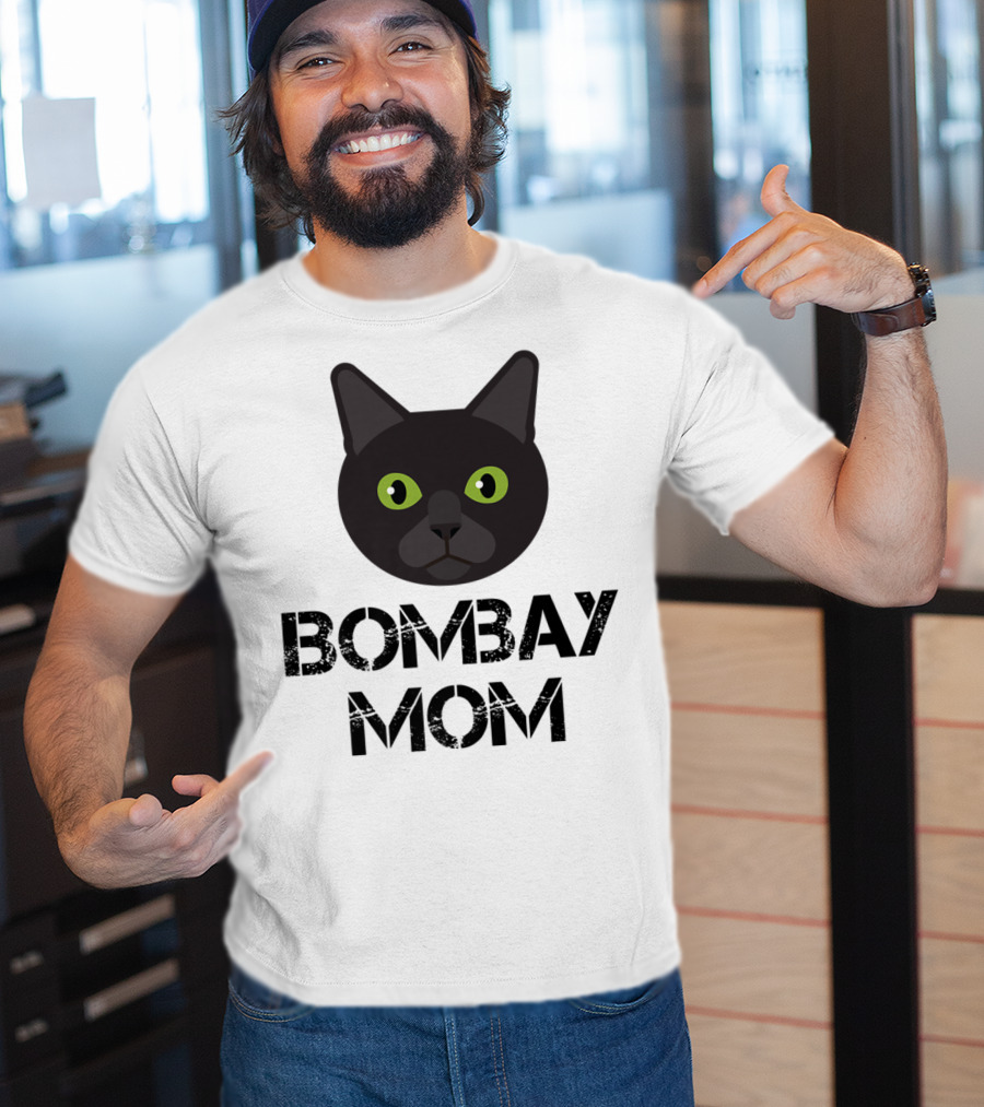Bombay Mom Cat Owner Black Cat Face T-Shirt