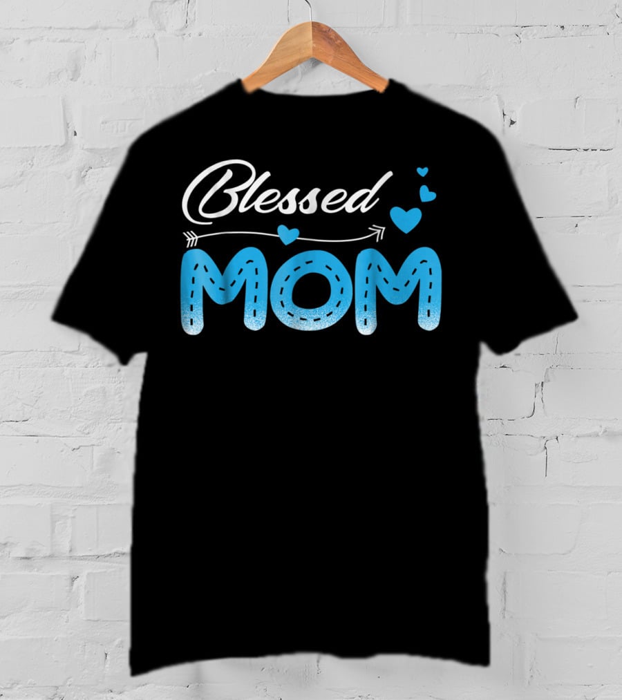 Blessed Mom Arrow Heart Blue Stitch T-Shirt