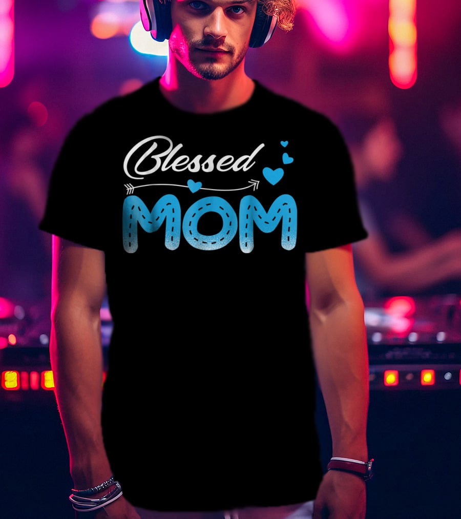 Blessed Mom Arrow Heart Blue Stitch T-Shirt
