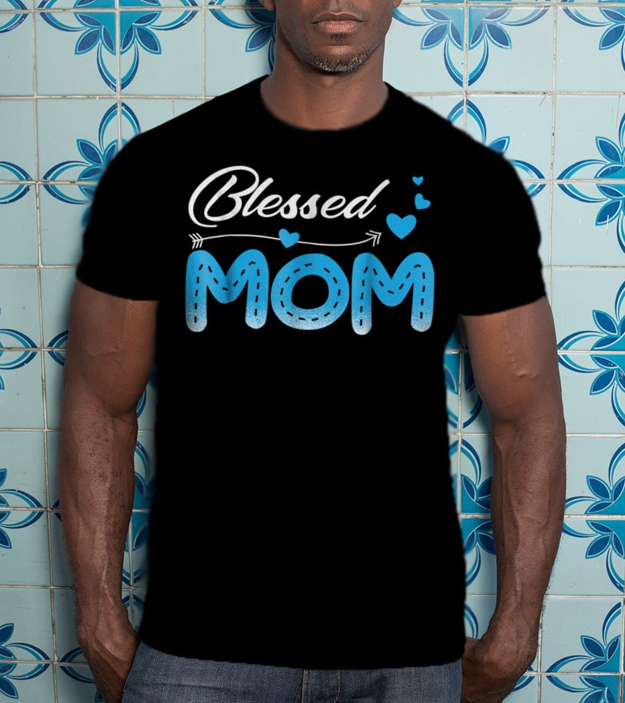 Blessed Mom Arrow Heart Blue Stitch T-Shirt