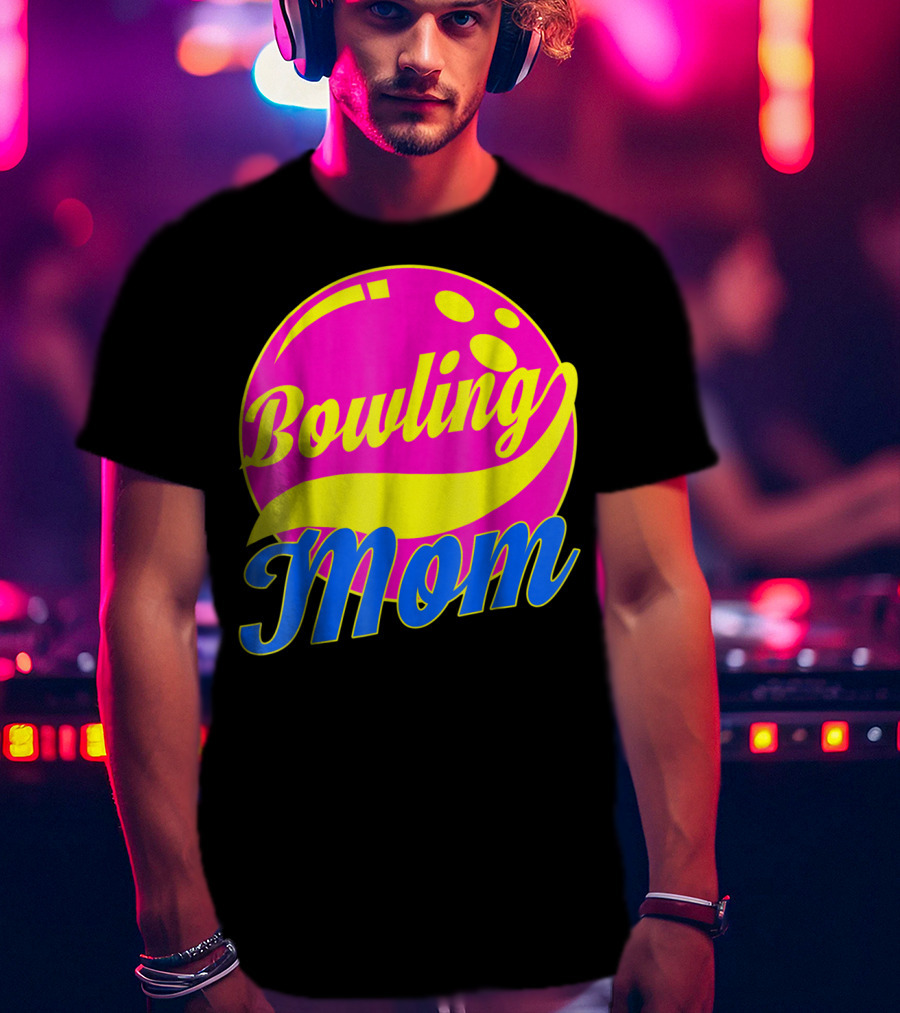 Bowling Mom Bowler League Pink Yellow Bowling Ball T-Shirt