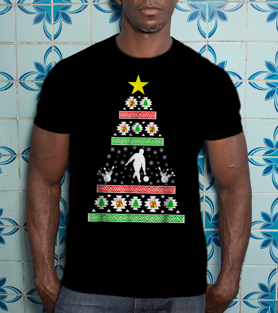 Bowling Ugly Christmas Tree Bowler Mom Dad Holiday T-Shirt