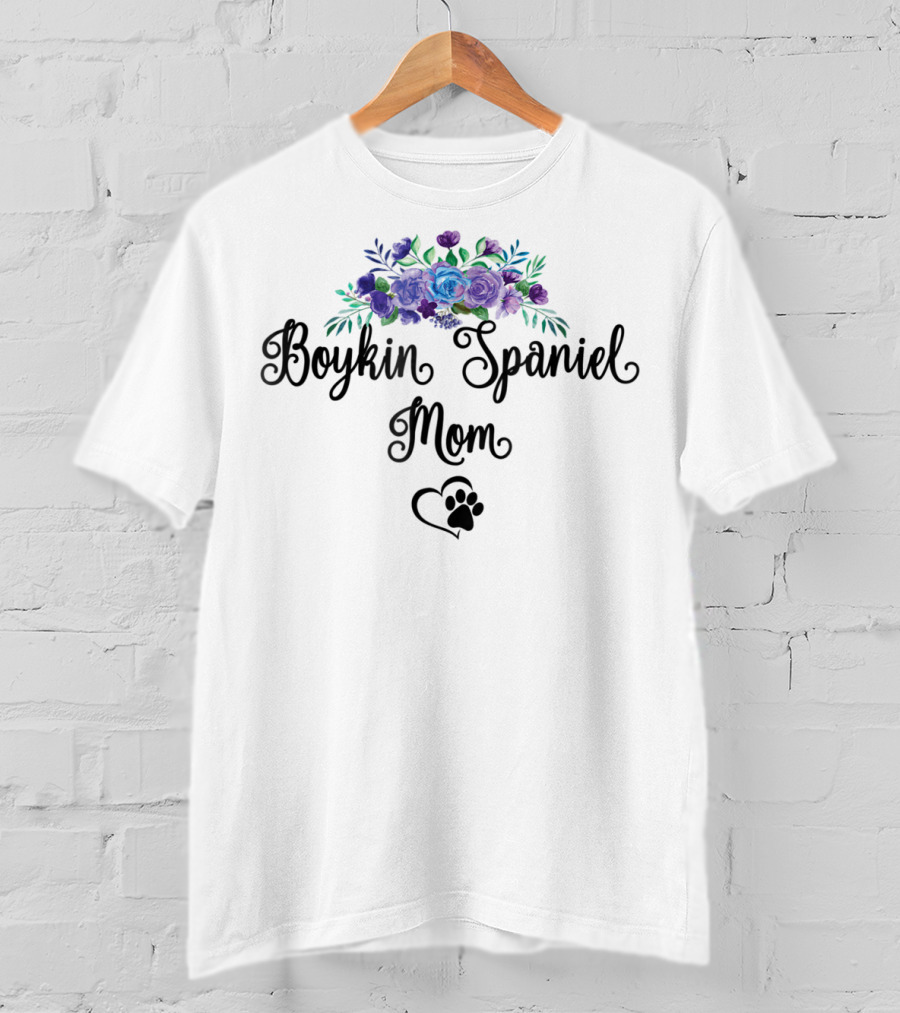 Boykin Spaniel Mom Floral Paw Heart T-Shirt