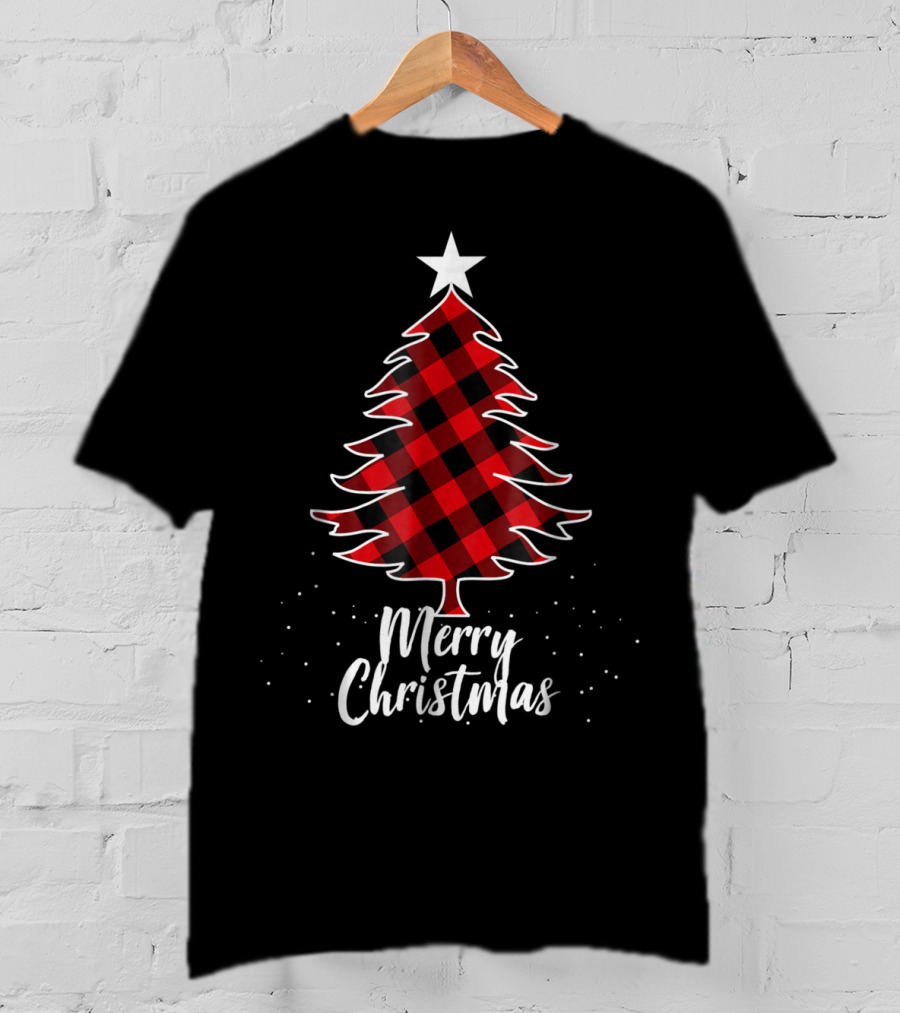 Merry Christmas Buffalo Plaid Tree Daddy And Kids T-Shirt