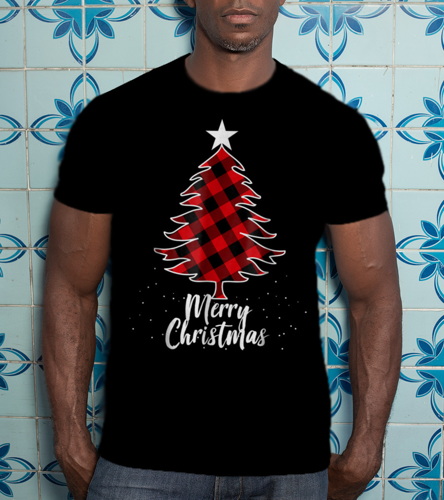 Merry Christmas Buffalo Plaid Tree Daddy And Kids T-Shirt