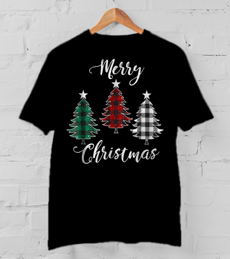 Merry Christmas Buffalo Plaid Trees Dad And Kids T-Shirt