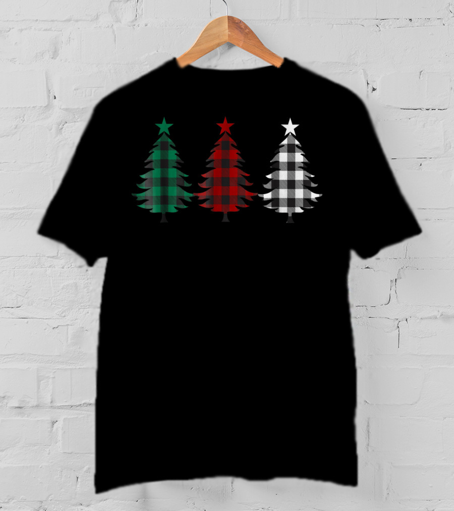 Buffalo Plaid Christmas Trees Dad Kids Green Red White T-Shirt
