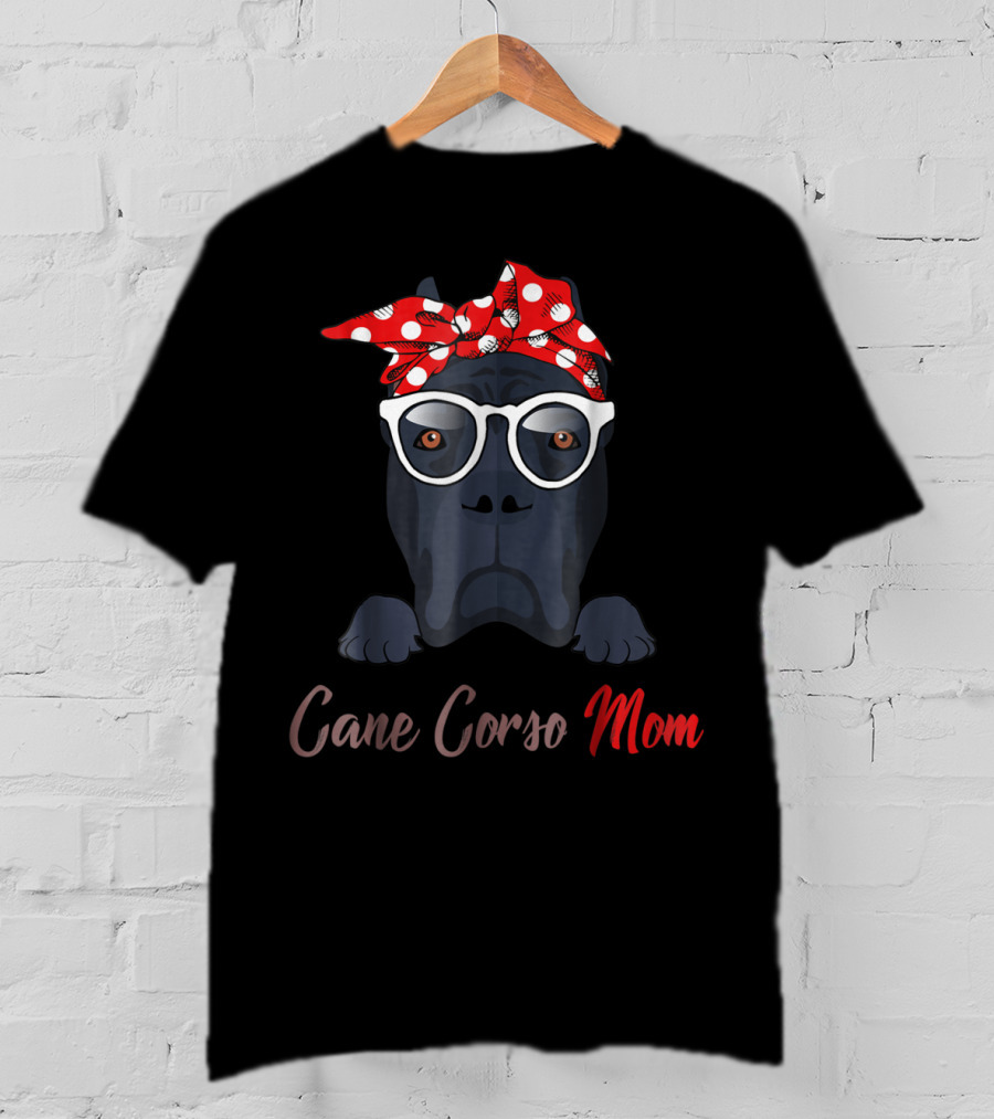 Cane Corso Mom Polka Dot Red Bandana Glasses T-Shirt