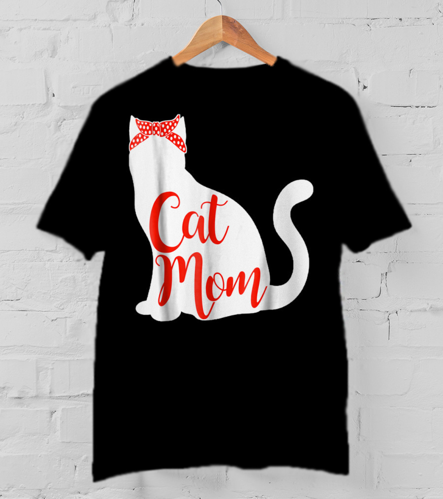 Cat Mom Cute Cat Owner Lover With Red Bow T-Shirt
