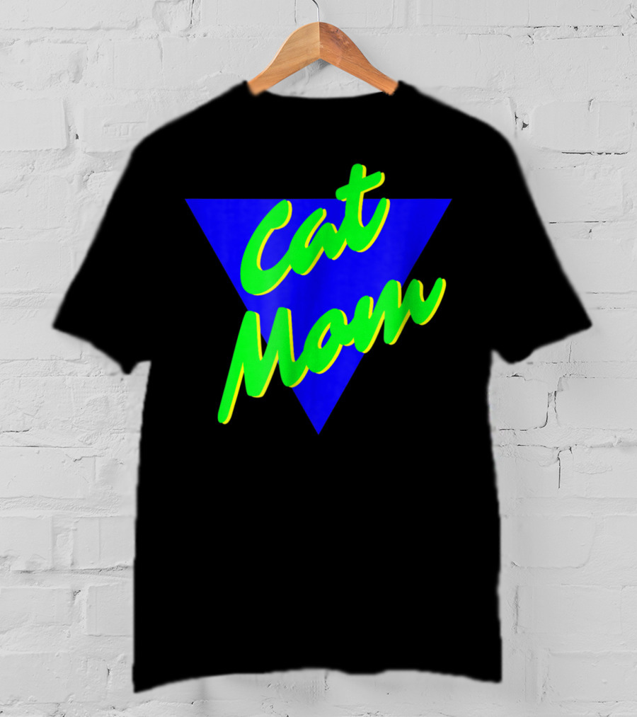 Cat Mom 80s Neon Triangle T-Shirt