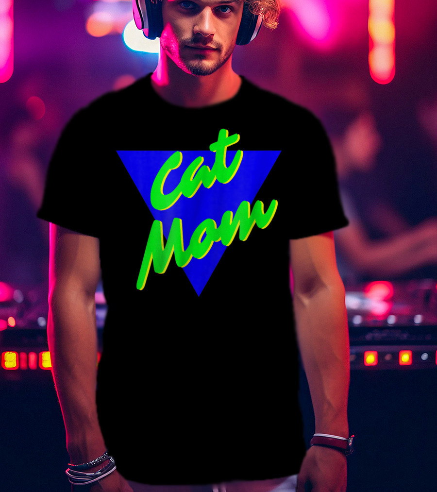 Cat Mom 80s Neon Triangle T-Shirt