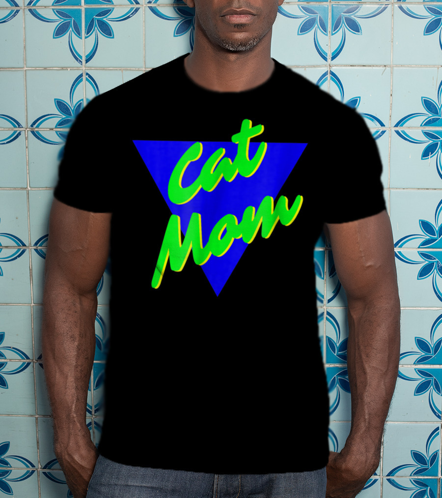 Cat Mom 80s Neon Triangle T-Shirt