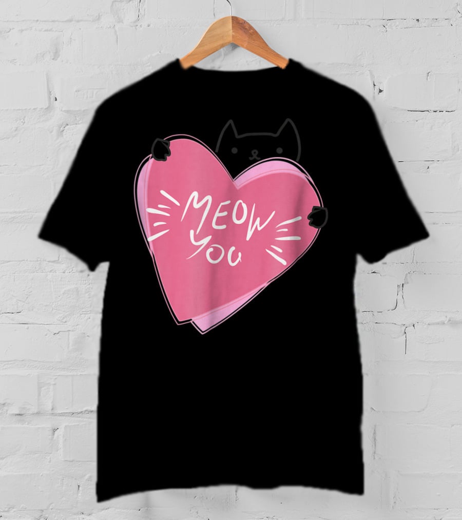Cat Mom Meow You Cute Pink Heart Love Cat T-Shirt