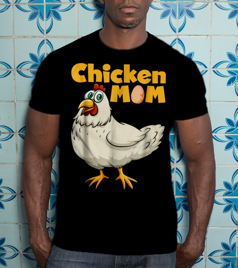 Chicken Mom Cute Cartoon Hen With Egg Lettering T-Shirt