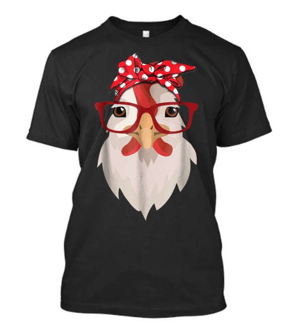 Chicken Mom Lady Farmer Thanksgiving Day Hen With Glasses And Polka Dot Bandana T-Shirt