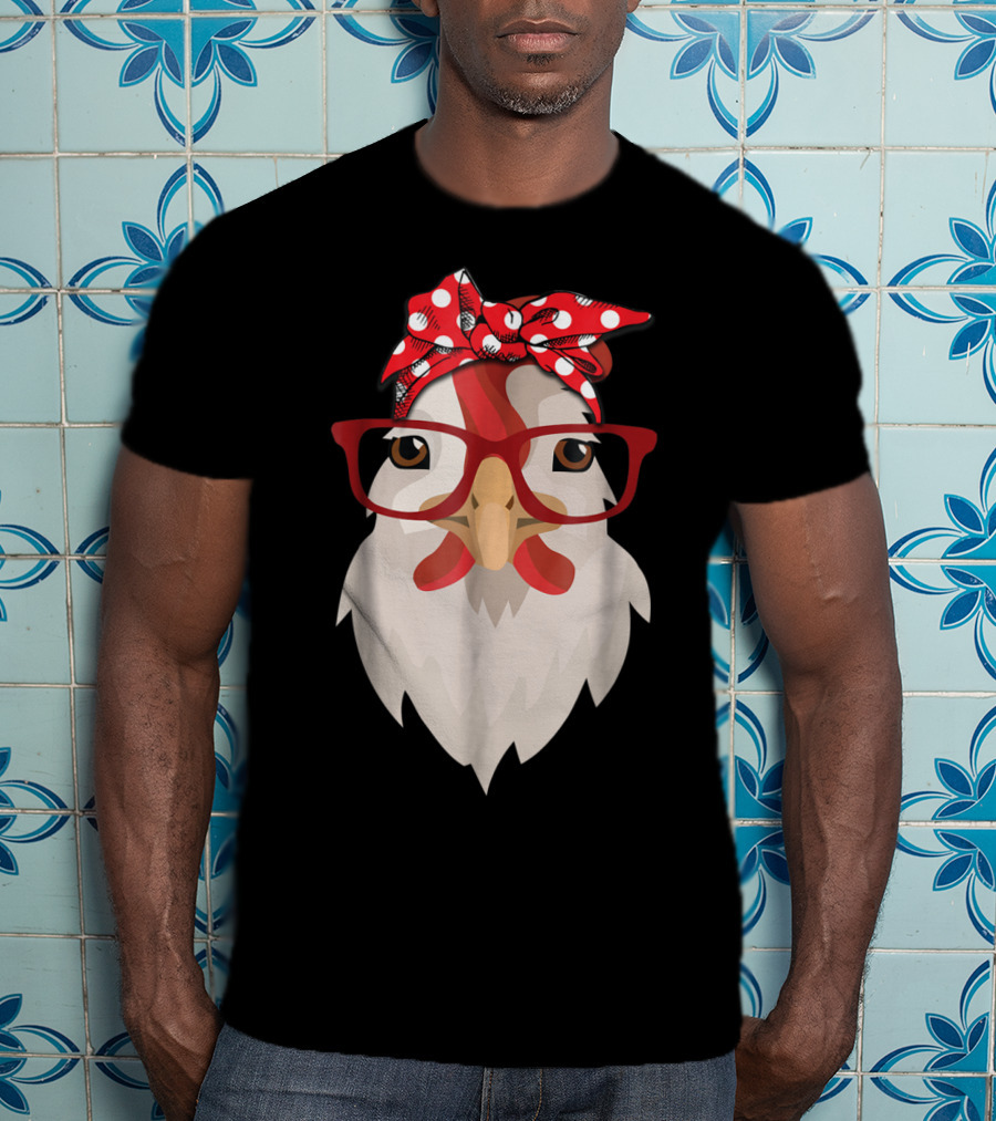Chicken Mom Lady Farmer Thanksgiving Day Hen With Glasses And Polka Dot Bandana T-Shirt