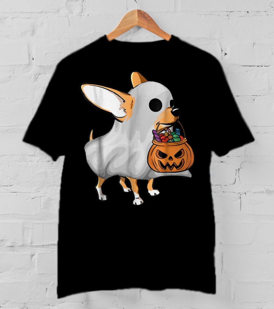 Ghost Chihuahua Trick-or-Treat Pumpkin Basket T-Shirt