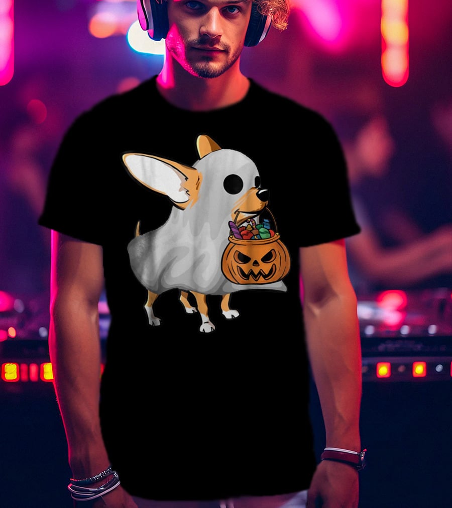 Ghost Chihuahua Trick-or-Treat Pumpkin Basket T-Shirt
