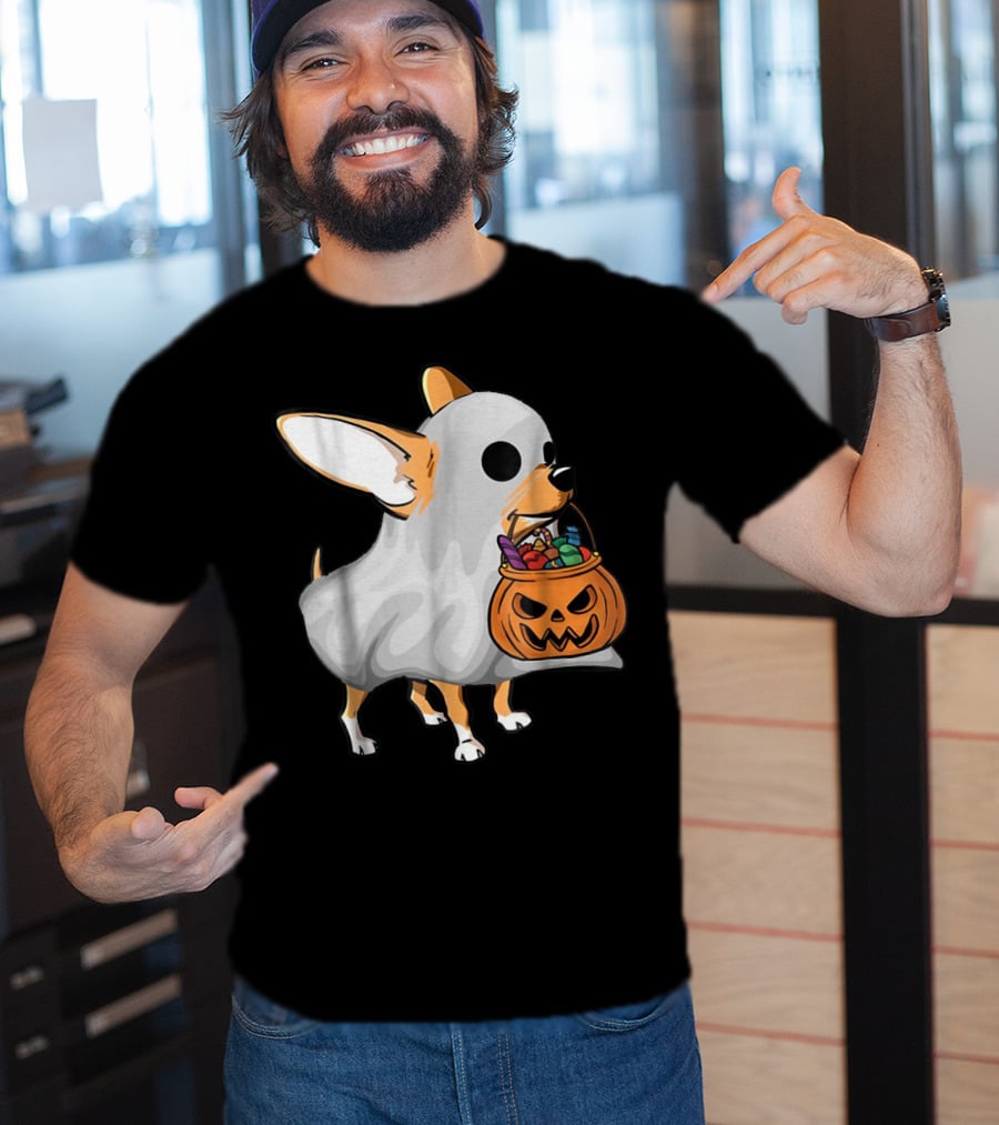 Ghost Chihuahua Trick-or-Treat Pumpkin Basket T-Shirt