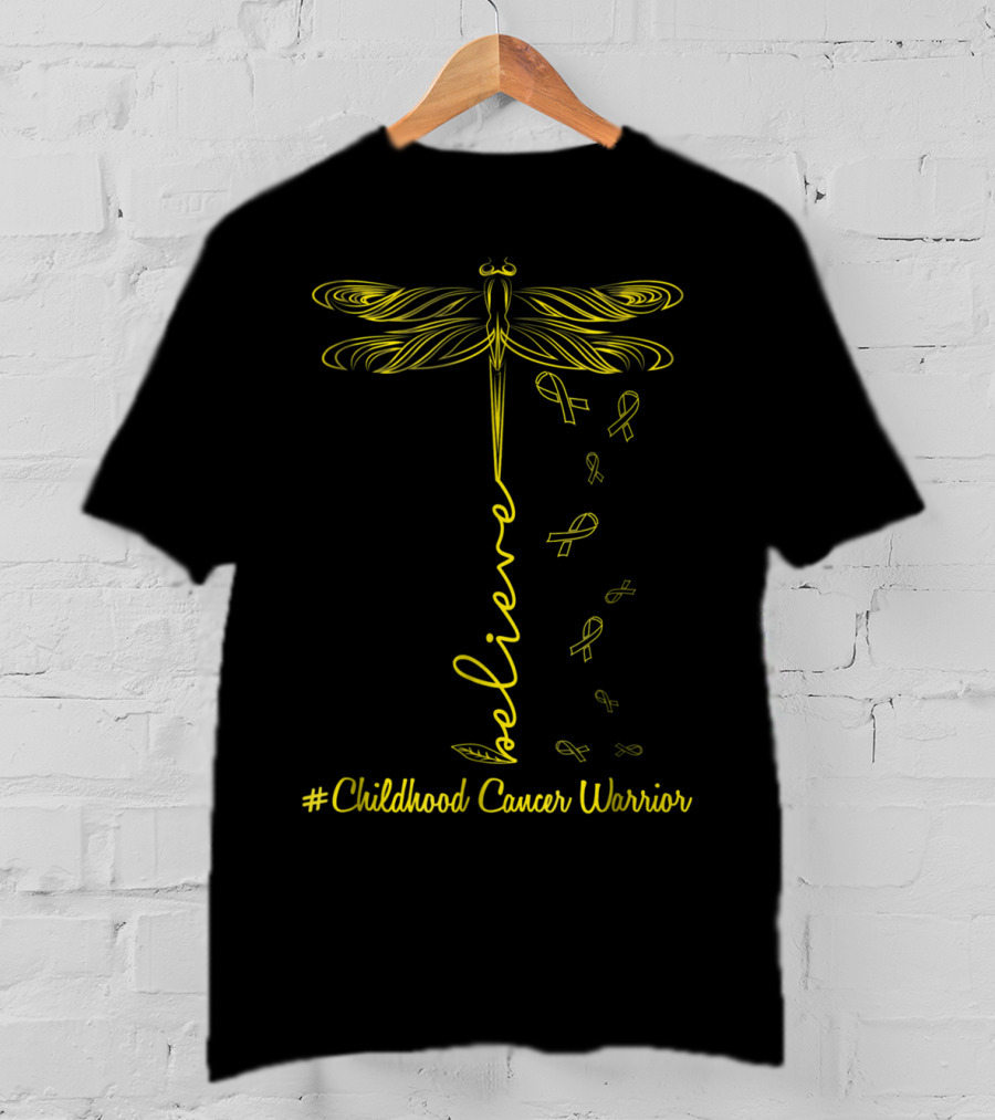 Believe Dragonfly #Childhood Cancer Warrior Kid T-Shirt