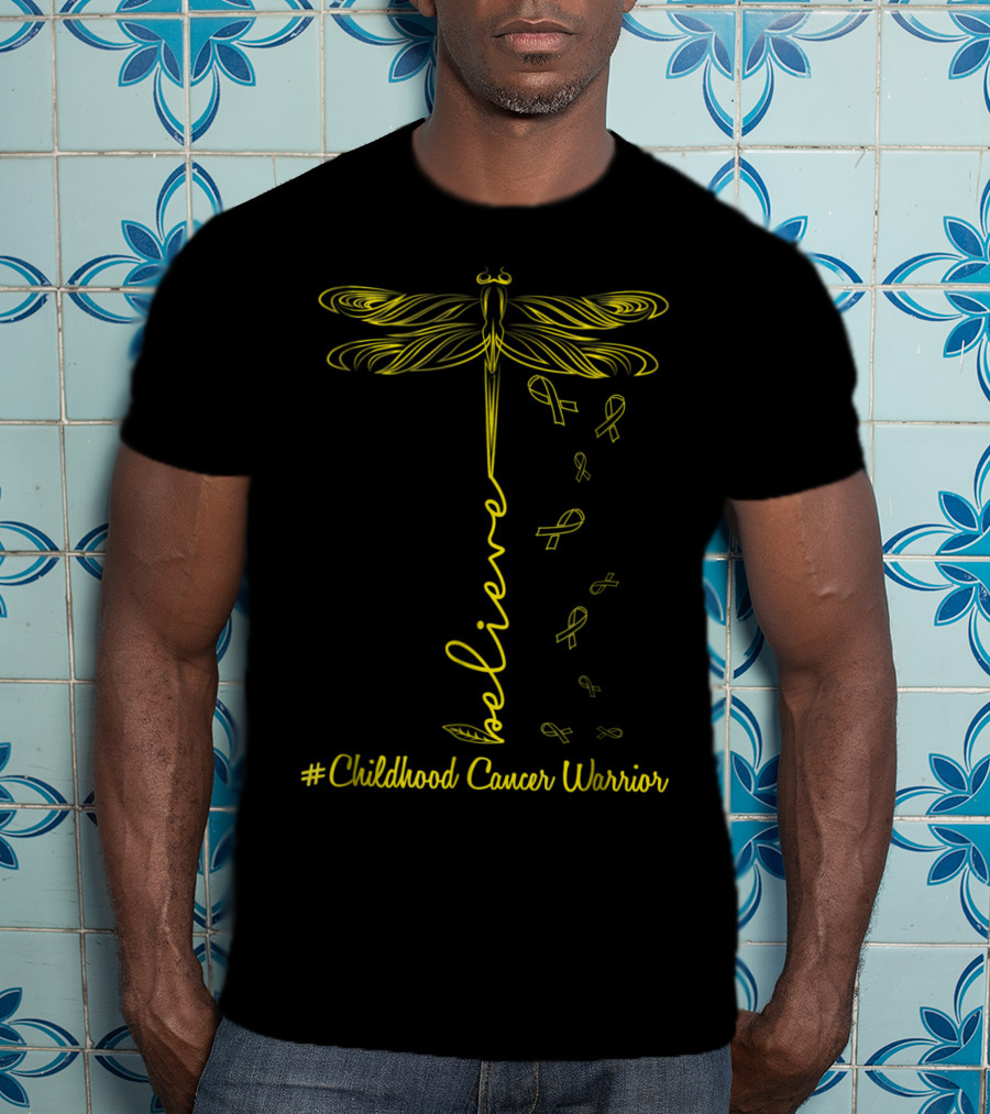 Believe Dragonfly #Childhood Cancer Warrior Kid T-Shirt