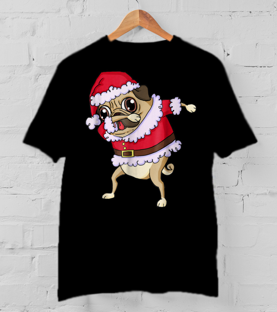 Christmas Pug Dabbing In Santa T-Shirt