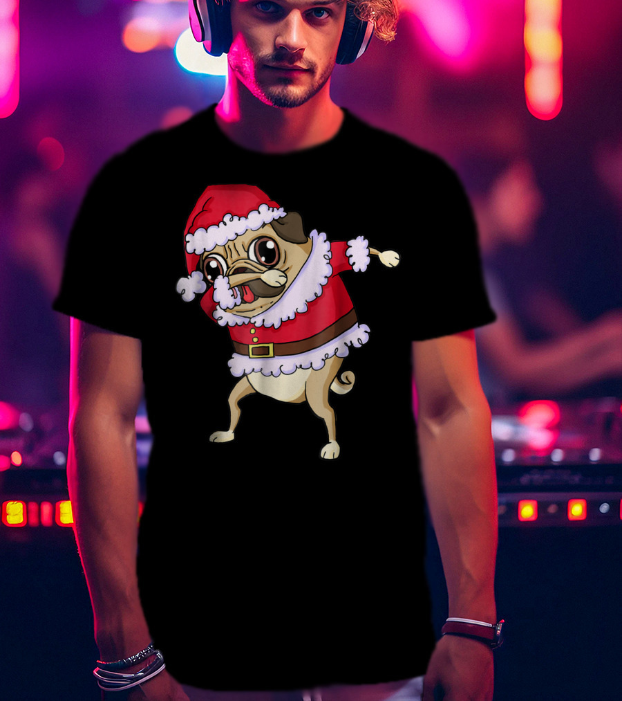 Christmas Pug Dabbing In Santa T-Shirt