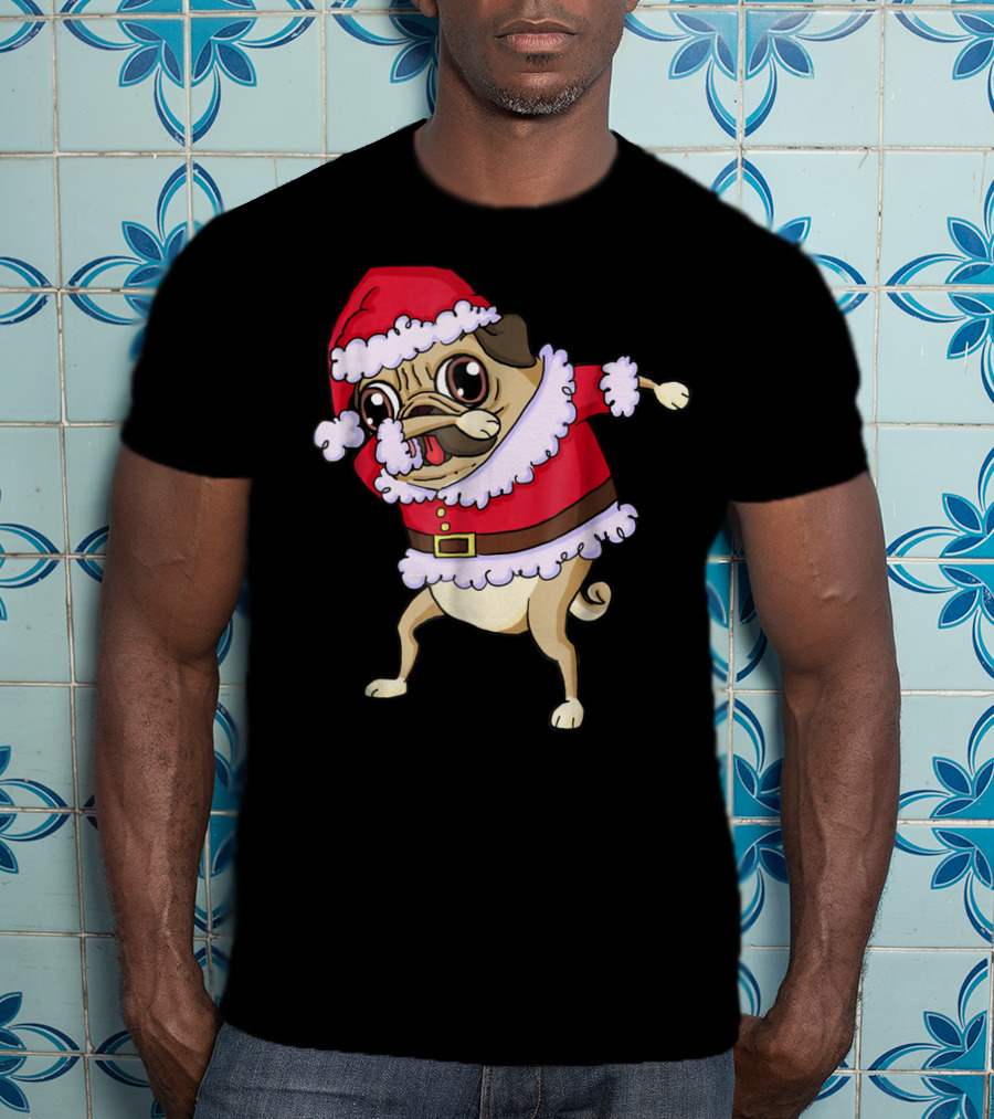 Christmas Pug Dabbing In Santa T-Shirt