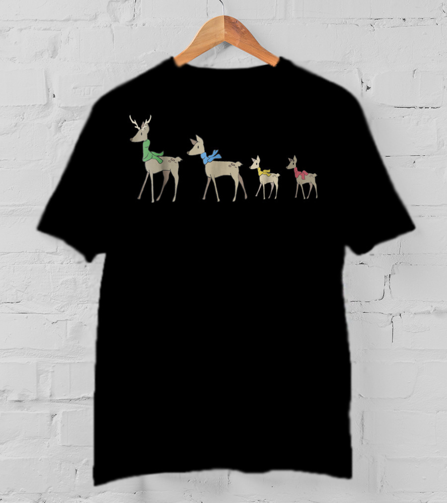 Christmas Deer Family Colorful Scarves Winter Holiday T-Shirt